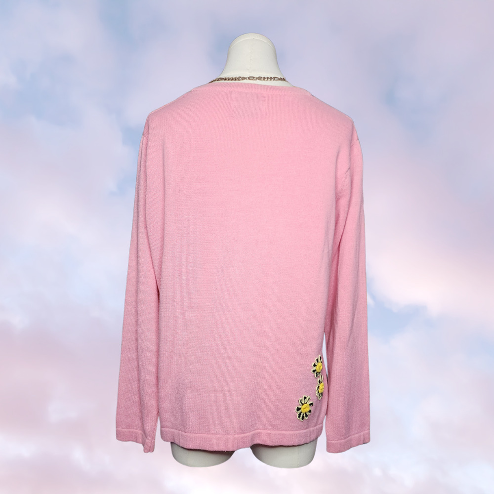 Vtg 80 90s Storybook Knit Pink Yellow Butterfly Flower Coquette Spring Sweater M - Picture 5 of 7